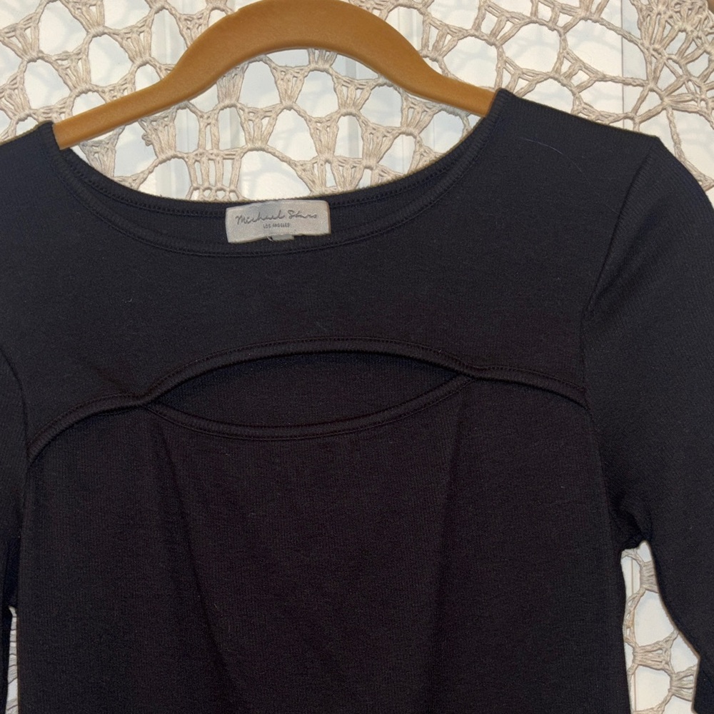 Michael Stars Black Cutout 3/4 sleeve Size Medium A00322 - Picture 3 of 7